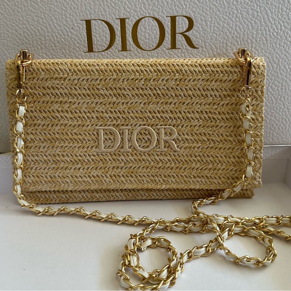 Dior raffia pouch converted to cross bag